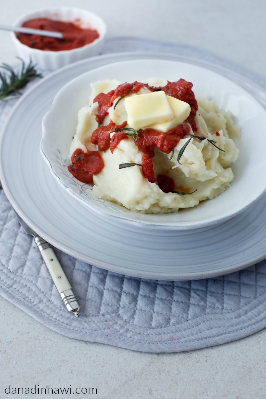 Italian Mashed Cauliflower with Rosemary Tomato Sauce